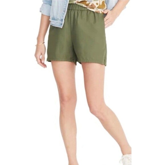 Madewell Women's M Easy Pull On Shorts Olive Green Cotton Viscose Blend 3.5" - Picture 2 of 8